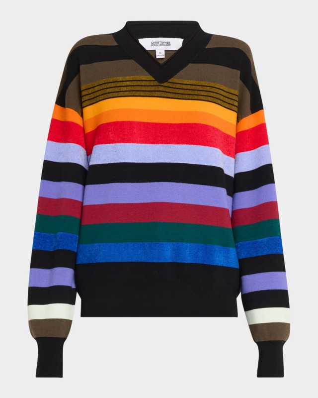 Rainbow Striped V-Neck Sweat